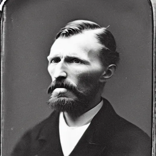 Prompt: 1 9 th century photo of vincent van gogh, wet plate photography