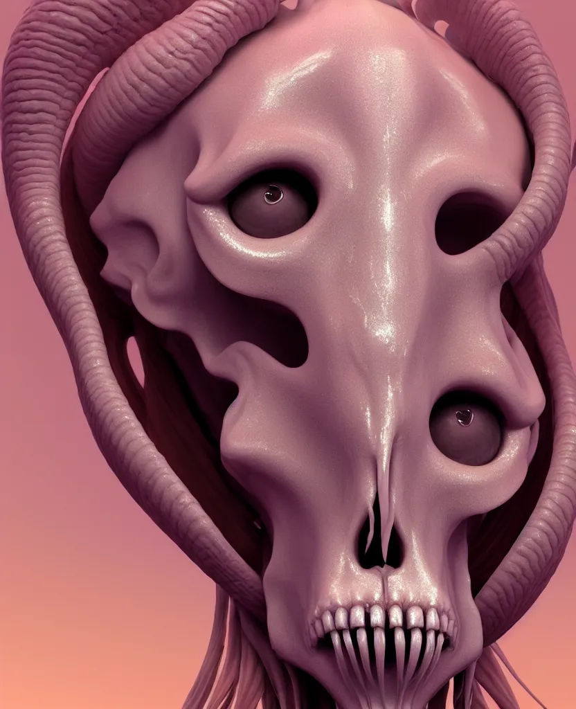 Image similar to goddess princess face close-up portrait ram skull. hard surface modelling zbrush and octane render. jellyfish phoenix head, nautilus, orchid, skull, betta fish, bioluminiscent creatures, intricate artwork by Tooth Wu and wlop and beeple. octane render, trending on artstation, greg rutkowski very coherent symmetrical artwork. cinematic, hyper realism, high detail, octane render, 8k