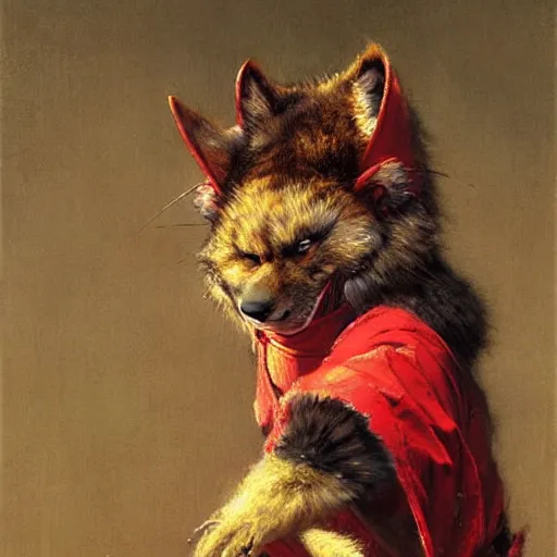 Image similar to a portrait of a furry splinter ninja wearing a red kimono, hairy, furry body, furry arms, feet, tail. highly detailed painting by gaston bussiere, craig mullins, j. c. leyendecker, furry