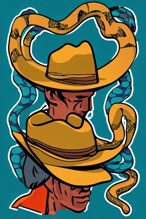 Image similar to A portrait of a snake cowboy, sticker, colorful, illustration, highly detailed, smooth and clean vector curves, no jagged lines, vector art, smooth