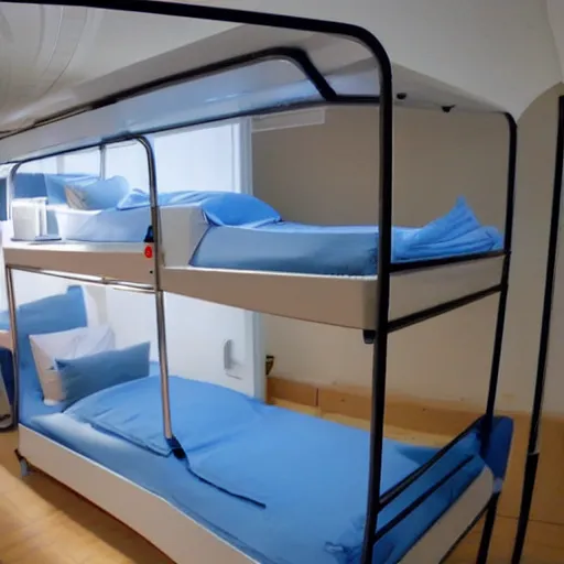 Prompt: space capsule hostel bed