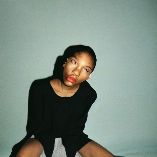 Image similar to realistic! photoshoot for a new vetements lookbook, color film photography, portrait of a beautiful woman, in style of tyler mitchell, 35mm