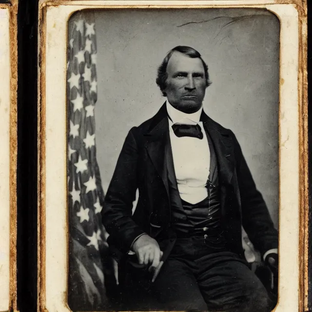 Prompt: Ambrotype of The United States President, 1838. He is a 80 year old white man from Kentucky