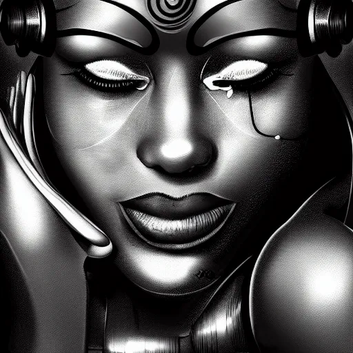 Image similar to cyborg dreaming. digital art. smooth. greyscale. by benedict bana