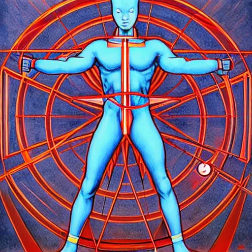 Prompt: ultraman vitruvian man bu james jean, surrealism