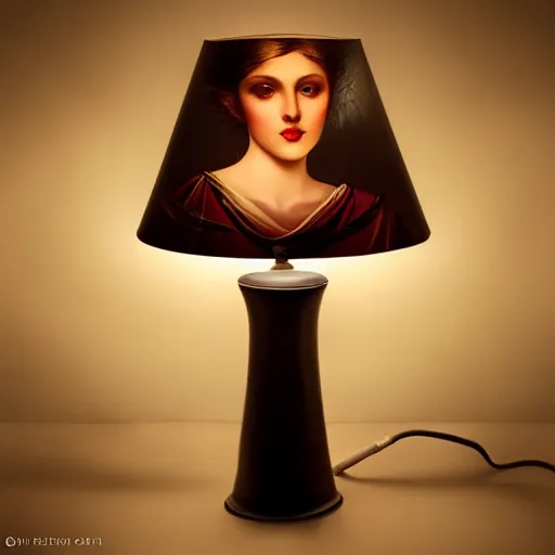 Image similar to A lamp with a lampshade designed by Tom Bagshaw