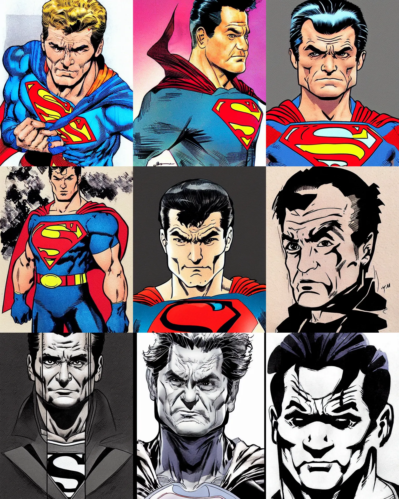 Prompt: joe pesci!!! jim lee!!! flat ink sketch by jim lee face close up headshot superman costume in the style of jim lee, x - men superhero comic book character by jim lee