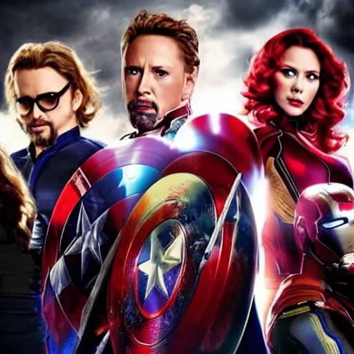 Image similar to avengers in a burlesque, realistic, beautiful