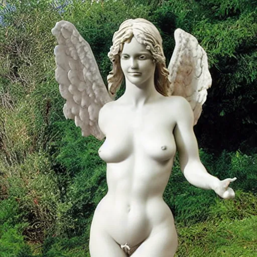 Image similar to full body sculpture of aphrodite with wings hyperrealistic style made by michelangelo