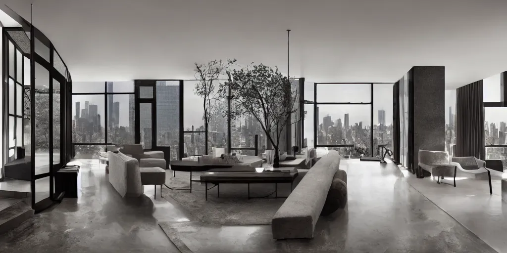 Image similar to new york penthouse inspired by Geoffrey Bawa, concept