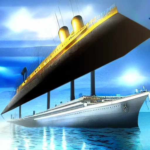 Prompt: alien ship rescuing the titanic ship, digital art