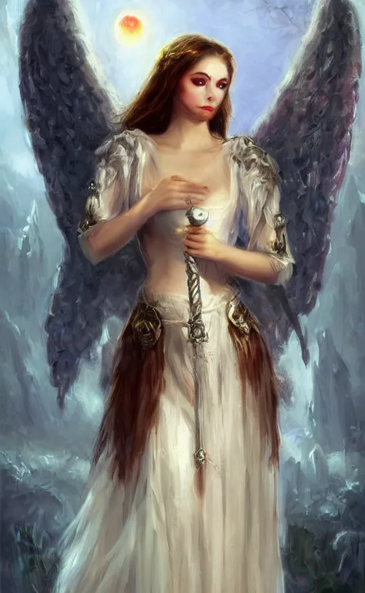 Image similar to Angel knight gothic girl. by Konstantin Razumov, horror scene, highly detailded