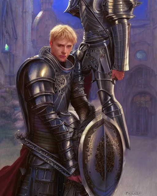 Image similar to attractive arthur pendragon confesses his love for his attractive male knight, highly detailed, very intricate, cinematic lighting, by donato giancola and rossdraws and magali villenueve, featured on artstation