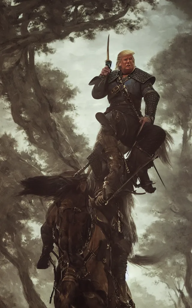 Prompt: donald trump as vesemir from the witcher, artstation, by camille corot, cinematic, dramatic, filmic, 8 k, moody lighting, cinematic lighting, insanely detailed and intricate, hypermaximalist, elegant, ornate, hyper realistic, super detailed