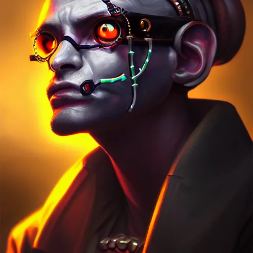 Prompt: portrait painting of a cyberpunk tiefling street doctor, sharp focus, award - winning, trending on artstation, masterpiece, highly detailed, intricate, cartoon, anime. art by merwild and ernesto irawan and rachel denton