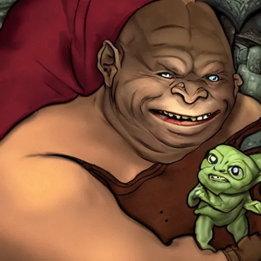 Image similar to pudge with gollum face, hooking enemy hero