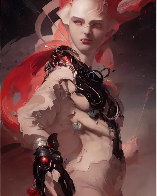 Image similar to masterpiece concept art, a beautiful highly detailed sci - fi renaissance lady, confident pose, by peter mohrbacher and jae lee, 8 k, intricate detail, cinematic lighting, red white and black colors