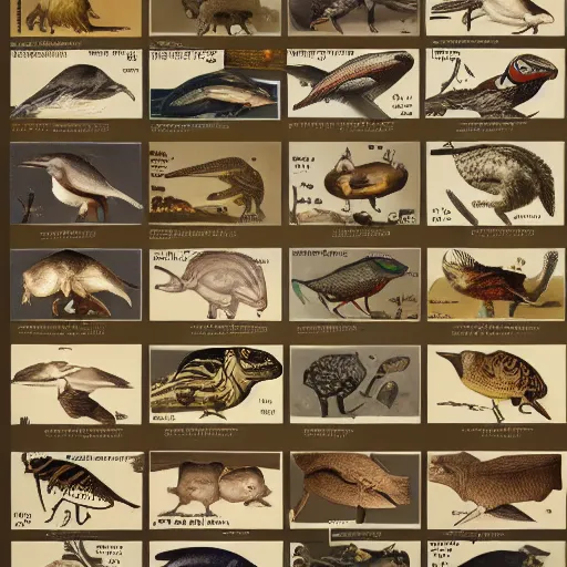 Prompt: an illustrated field guide to different species of toasters showing examples of males and females of each species, biological illustrations, art by john james audubon robert stebbins and terryl whitlatch and david sibley and charles darwin, highly detailed, intricately detailed, 8 k, trending on artstation