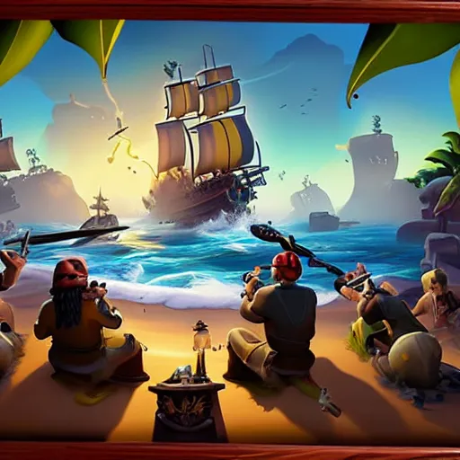 Prompt: A painting of the game called Sea of Thieves