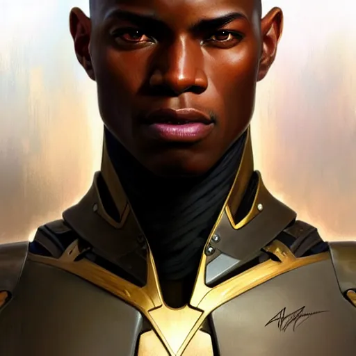 Image similar to ultra realistic illustration, a african american male cyborg soldier, intricate, elegant, highly detailed, digital painting, artstation, concept art, smooth, sharp focus, illustration, art by artgerm and greg rutkowski and alphonse mucha