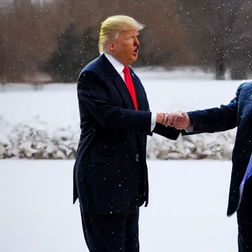 Prompt: obama and donald trump having snowball fight