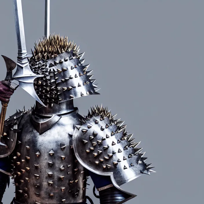 Image similar to full body photo of a knight with spiky armour and a mace, highly detailed, 4 k, hdr, smooth, sharp focus, high resolution, award - winning photo