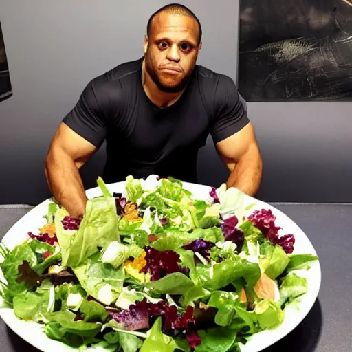 Prompt: daniel cormier eating a salad