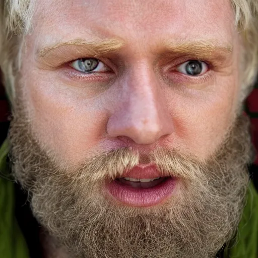 Image similar to close up of face of average looking 5 0 year old anglo saxon blond man with a blond beard and blond mutton chops, short wavy blond hair, green eyes, 1 8 0 0 s soldier, portrait, 4 k