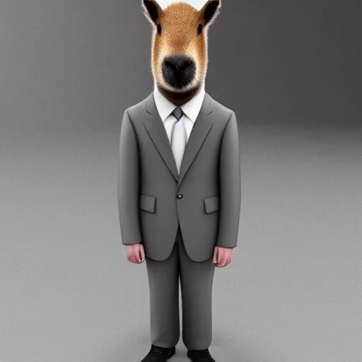 Image similar to a high quality photo of an antropomorphic capybara wearing a suit, 8k, digital art