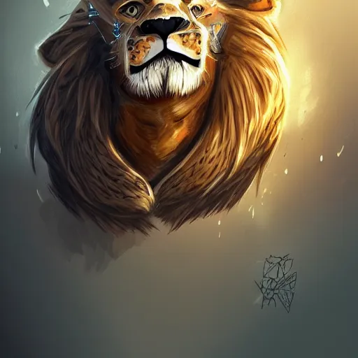 Image similar to mechanical lion, digital illustration, concept art, artstation, full image with border around it