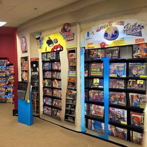 Image similar to claymation, blockbuster movie rental store