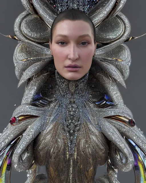 Prompt: a highly detailed metahuman 4 k close up render of an alien goddess bella hadid monument bird in iris van herpen dress schiaparelli in diamonds crystals swarovski and jewelry iridescent in style of alphonse mucha gustav klimt trending on artstation made in unreal engine 4