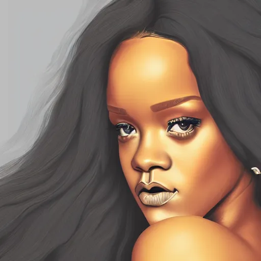 Prompt: an illustration of a rihanna long hair, digital art