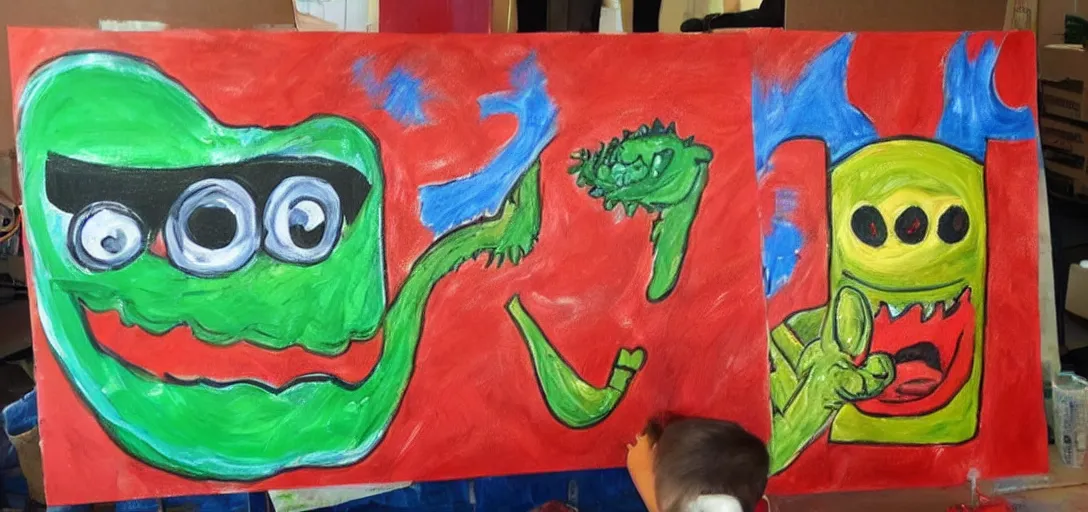 Image similar to kids painting of fast food monster