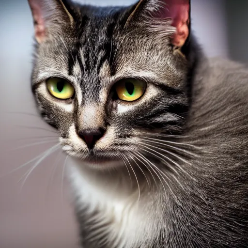 Image similar to A cat with metallic fur, hyperrealistic, bokeh, XF IQ4, f/1.4, ISO 200, 1/160s, 8K