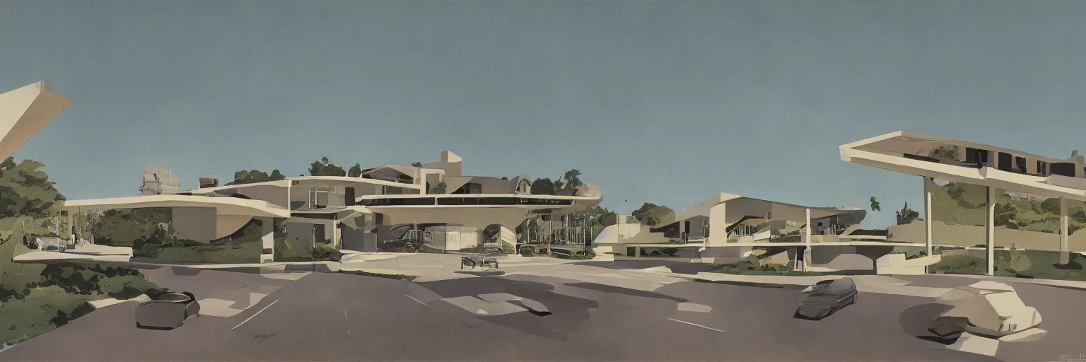 Prompt: midcentury architecture. wide shot. imagined by ken adam.