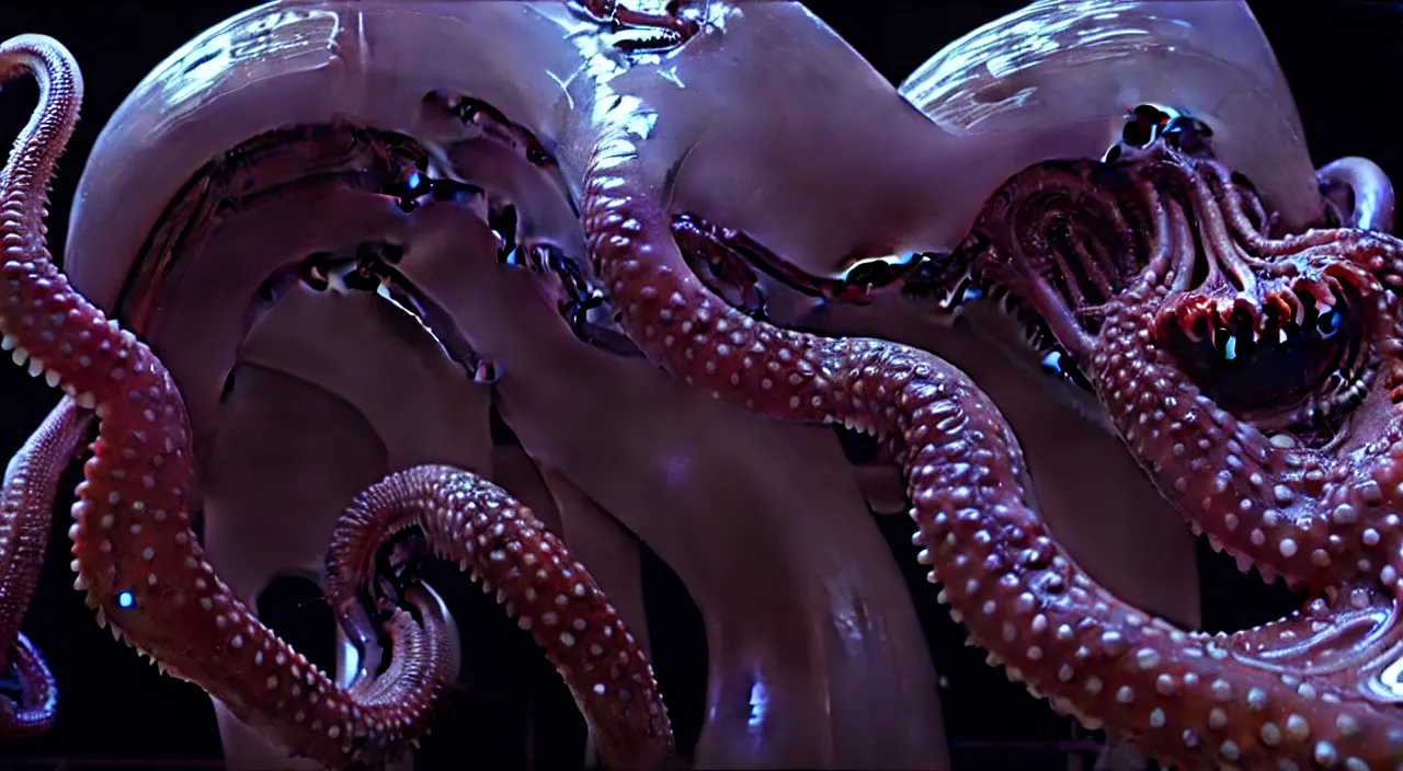 Image similar to gary busey, tentacles, alien ( 1 9 7 9 ), body horror, unreal engine, octane render, depth of field, cycles render, hd