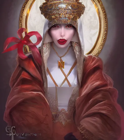 Prompt: beautiful female character inspired by venice carnival, christmas and nun | | digital artwork made by greg rutswork, anna dittmann, rosdraws and lois van barlee, symmetrical, anatomically correct, tongue out