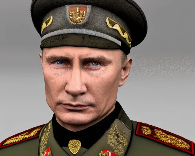 Prompt: vladimir putin wearing a world war two german nazi uniform, highly detailed, rtx, unreal engine 5, 8 k, symmetrical face, good quality, fool body view,