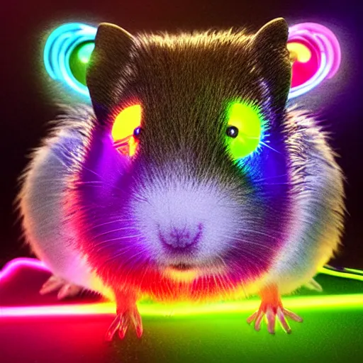 Image similar to cyberpunk rainbow hamster made of glowing neon lights, 8 k, hd