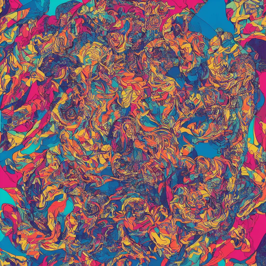 Prompt: album cover design in beautiful modern colors by james jean, jonathan zawada, pi - slices, and tristan eaton