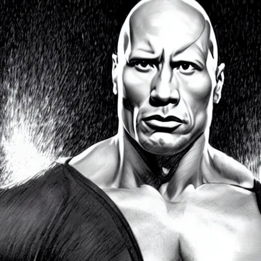 Prompt: dwayne johnson as professor x, graphic novel drawing by alex ross