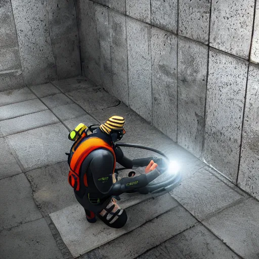 sewer scuba diver, sewers, underground, high Stable Diffusion