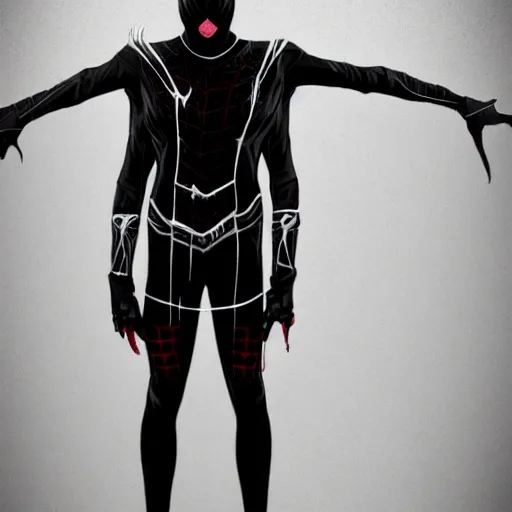 Prompt: goth emo spiderman in his alternate black cyberpunk suit