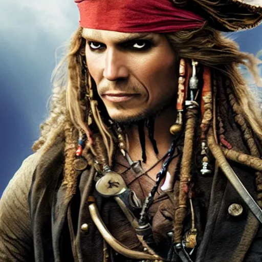 Image similar to Live Action Still of Jerma as a pirate in Pirates of the Caribbean, real life, hyperrealistic, ultra realistic, realistic, highly detailed, epic, HD quality, 8k resolution, body and headshot, film still