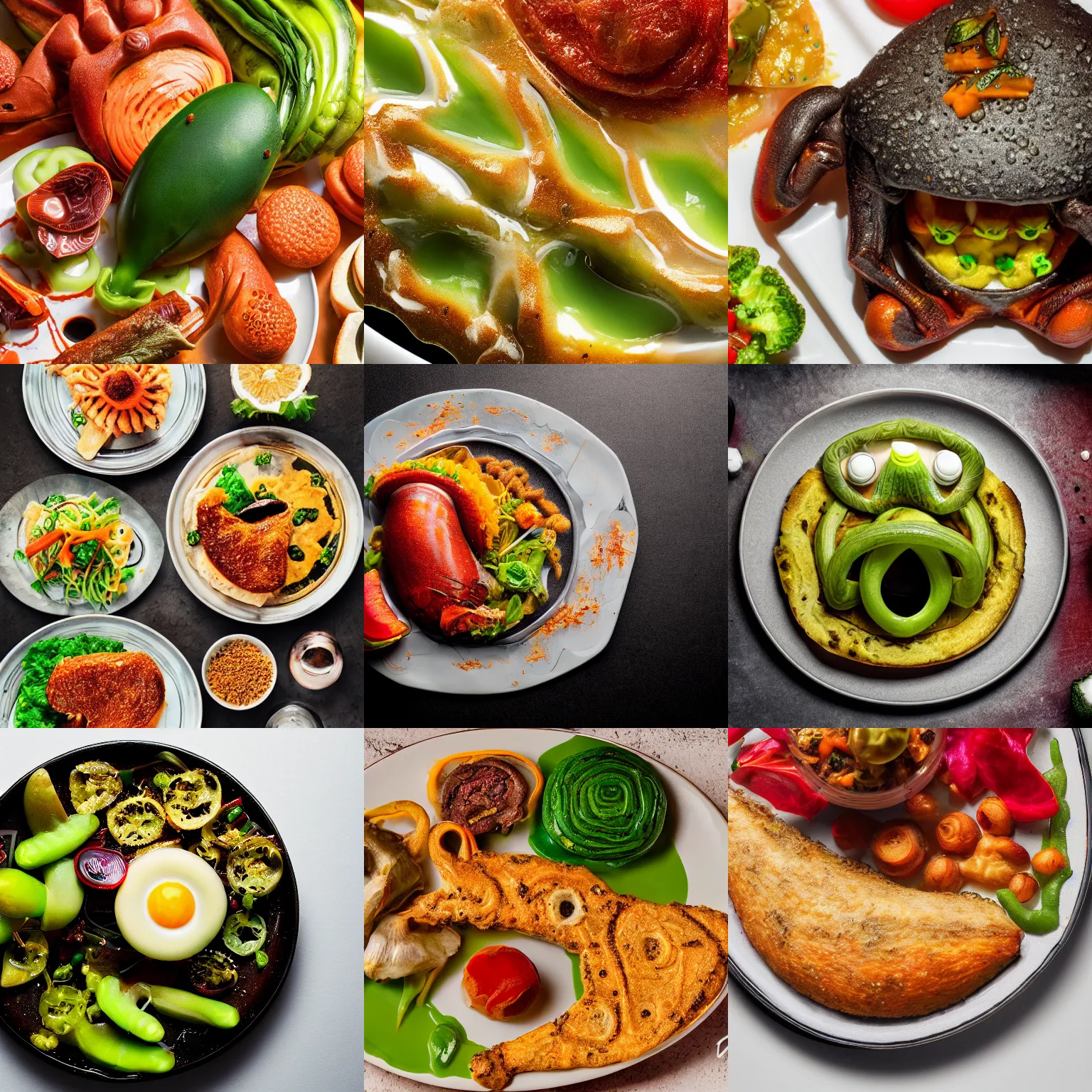 Prompt: highly detailed professional studio closeup food photography of an alien meal, canon eos, 4 k