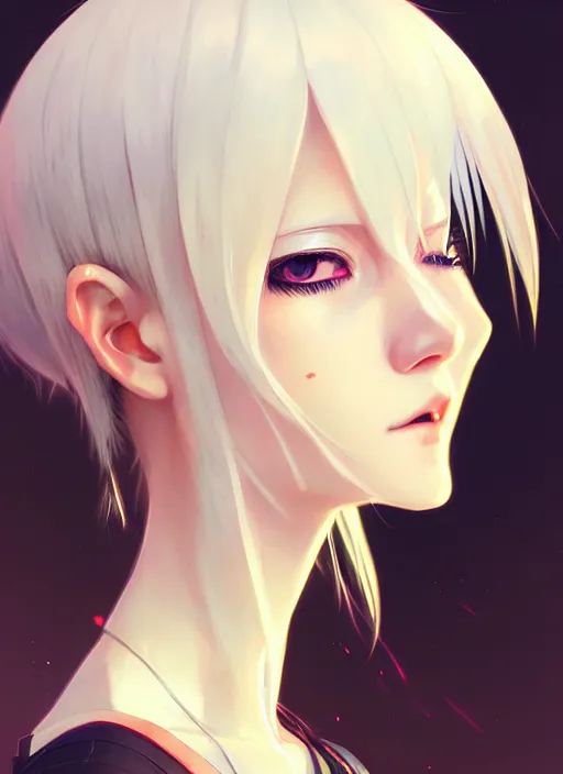 Image similar to portrait Anime girl cyberpunk, cute-fine-face, white-hair pretty face, realistic shaded Perfect face, fine details. Anime, cyberpunk. realistic shaded lighting by Ilya Kuvshinov and Gustav Klimt