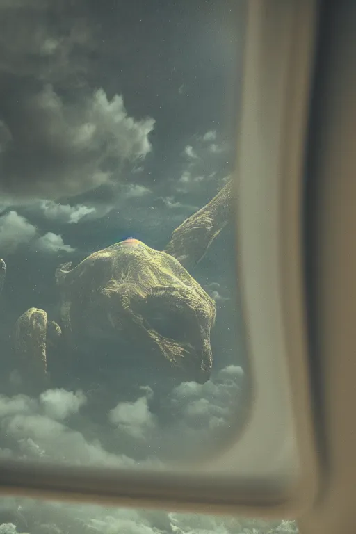 Prompt: photo through an airplane window of a giant creature far away, ultra detailed, 4 k