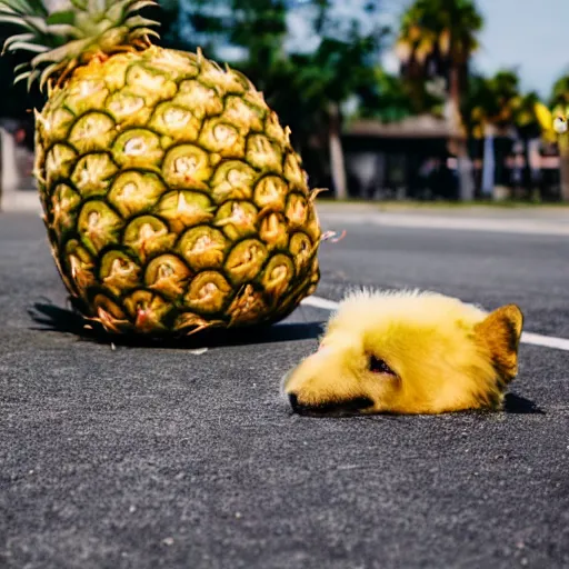 Image similar to a hybrid of a dog and a pineapple but mostly pineapple, 8 k, 4 k, professional photography, award winning photo