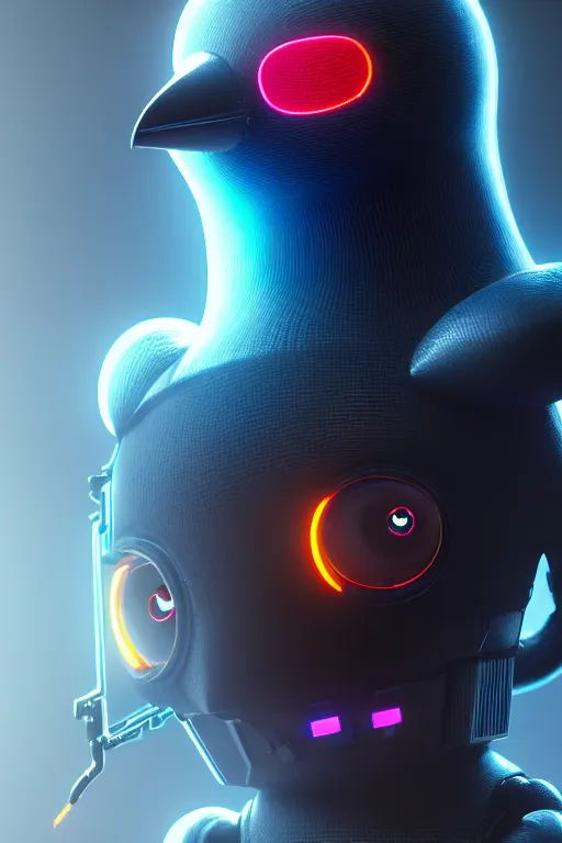 Image similar to high quality 3 d render very cute cyborg crow! incorporated speaker, cyberpunk highly detailed, unreal engine cinematic smooth, in the style of blade runner & detective pikachu, hannah yata charlie immer, moody light, low angle, uhd 8 k, sharp focus